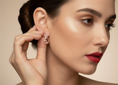 Riora moissanite teardrop stud earrings in rose gold, gold, and silver, non-allergic, nickel-free bridal gift for her