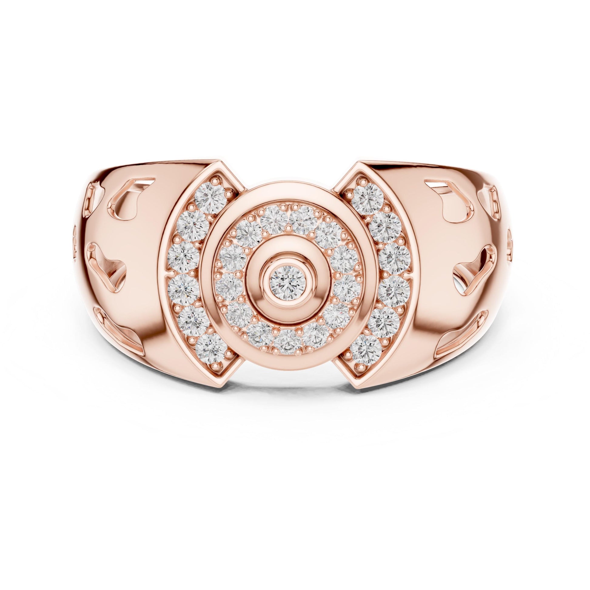 Riora luxury rose gold halo moissanite diamond statement ring with intricate design for engagement, wedding, or anniversary celebrations.