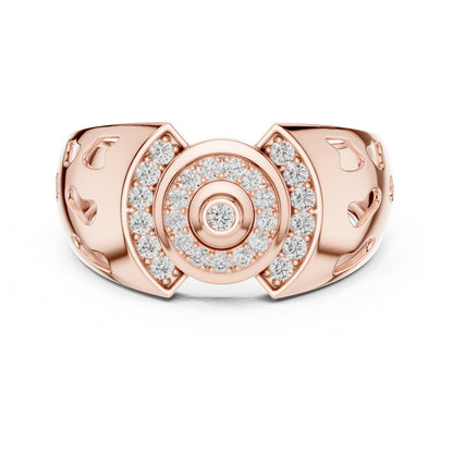 Riora luxury rose gold halo moissanite diamond statement ring with intricate design for engagement, wedding, or anniversary celebrations.