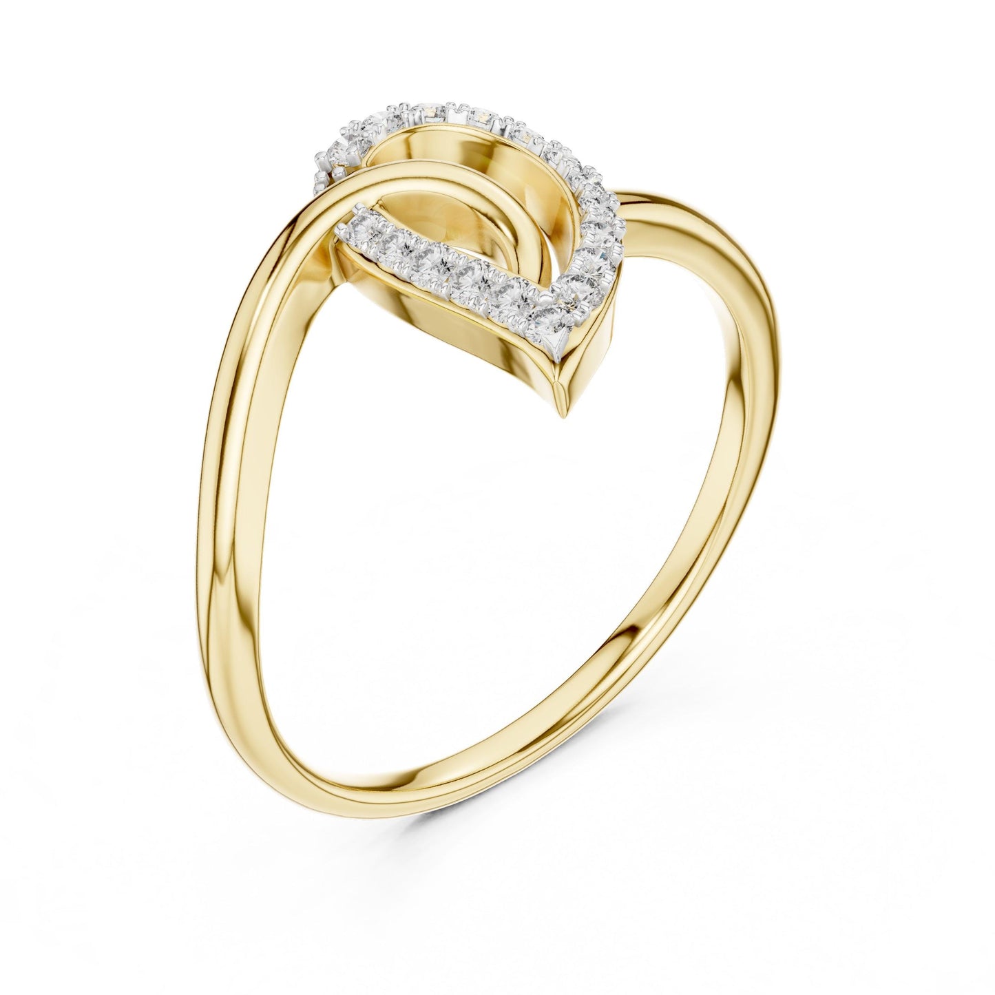 Riora Moissanite halo heart ring in rose gold with diamond-style band, minimalist engagement or anniversary jewelry.
