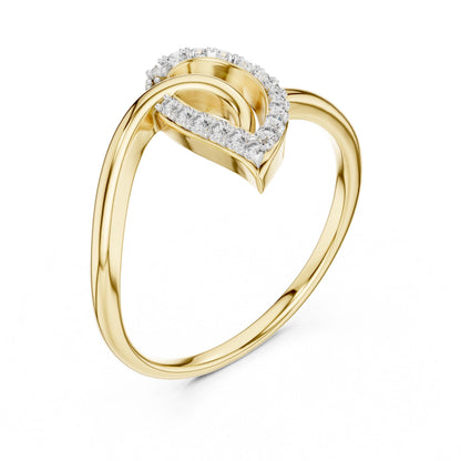 Riora Moissanite halo heart ring in rose gold with diamond-style band, minimalist engagement or anniversary jewelry.