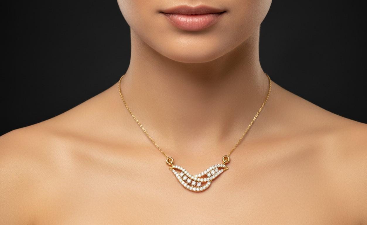 Moissanite Wave Pendant Necklace | Gold, Rose Gold & Silver | Minimal Luxury Gift for Her