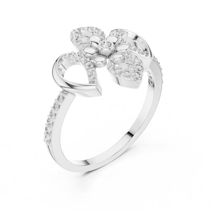 Rose gold floral engagement ring with moissanite and vintage flower design, featuring intricate floral detailing.