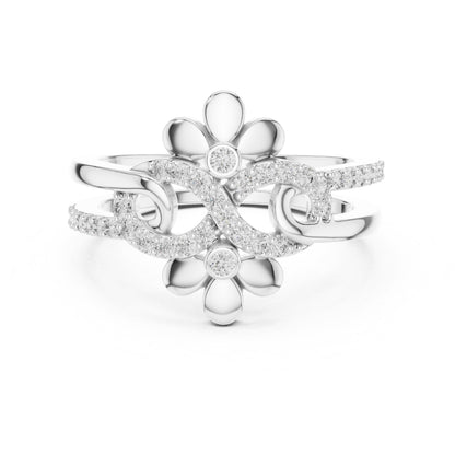 Riora luxury floral moissanite engagement ring with vintage design, nature-inspired details, and a unique bridal promise band.