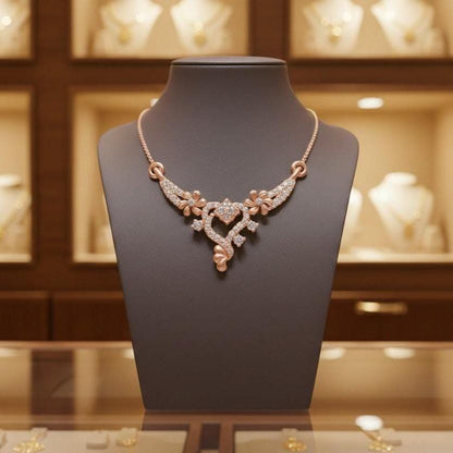 Moissanite Floral Pendant Necklace, Gold Rose Silver Adjustable Chain, Elegant Wedding Jewelry