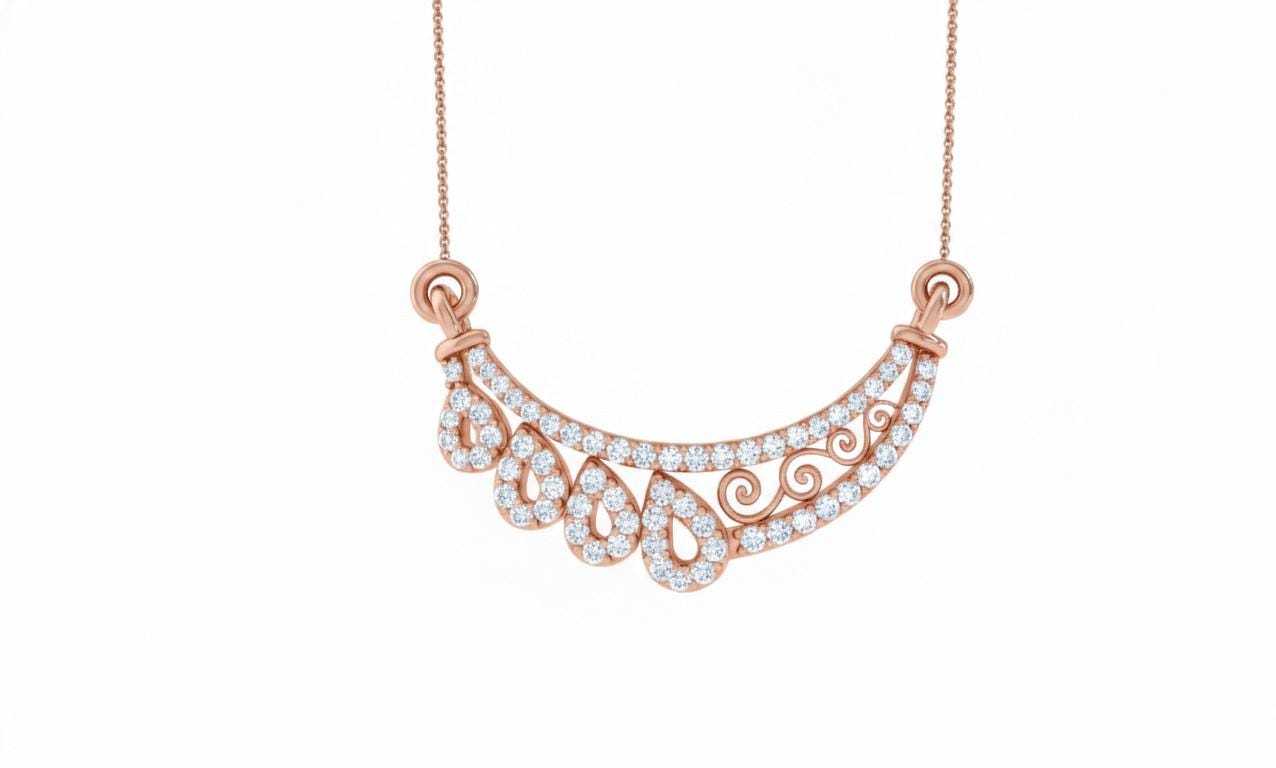 Riora luxury moissanite teardrop necklace with rose gold pendant, elegant bridal jewelry for weddings or special occasions