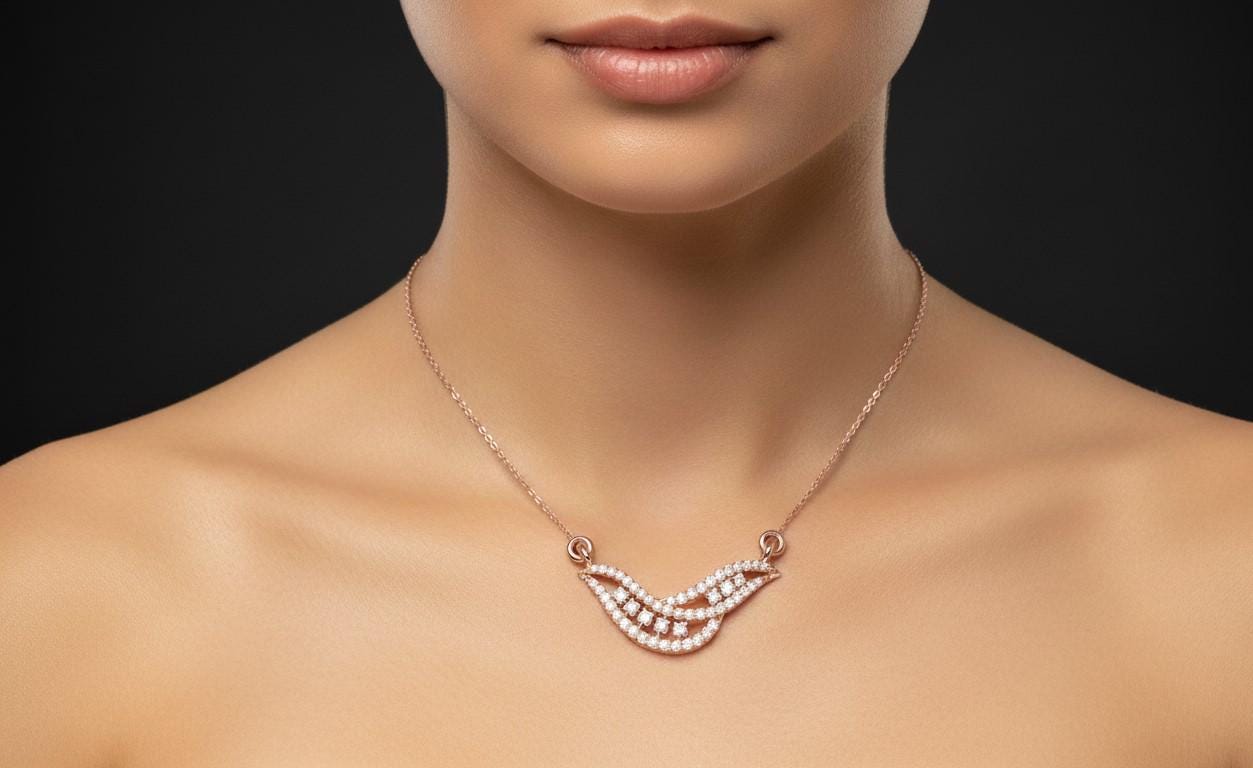 Moissanite Wave Pendant Necklace | Gold, Rose Gold & Silver | Minimal Luxury Gift for Her