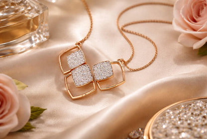 Riora moissanite geometric necklace with minimalist diamond pendant in rose gold, silver, and gold jewelry, bridal gift.