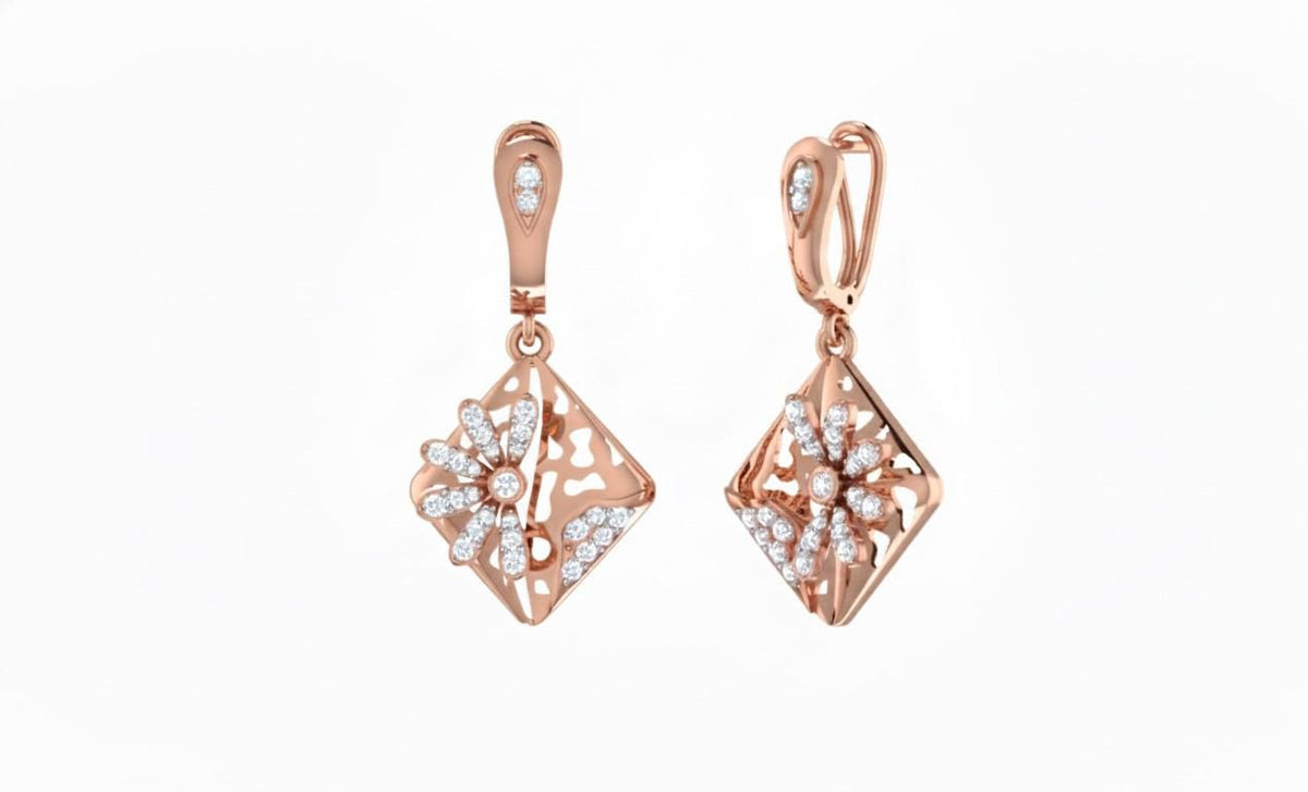 Moissanite Floral Drop Earrings | Hypoallergenic Geometric Dangle | Gold, Rose Gold, Silver