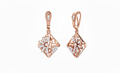 Moissanite Floral Drop Earrings | Hypoallergenic Geometric Dangle | Gold, Rose Gold, Silver