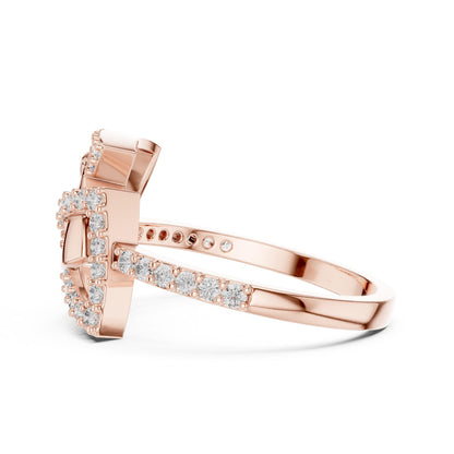 Riora geometric moissanite diamond statement ring in rose gold with bold modern minimalist design and unique geometric shape