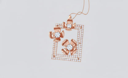 Floral Square Pendant Necklace – Gold Rose Silver, 22in Adjustable Chain, Hypoallergenic Gift for Her