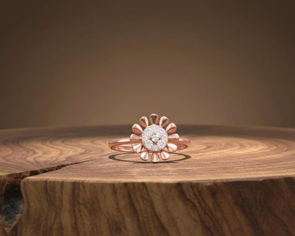 Moissanite Floral Daisy Ring for Women | Gold, Rose Gold & Silver | Sizes 5–11 | Promise & Valentine Gift