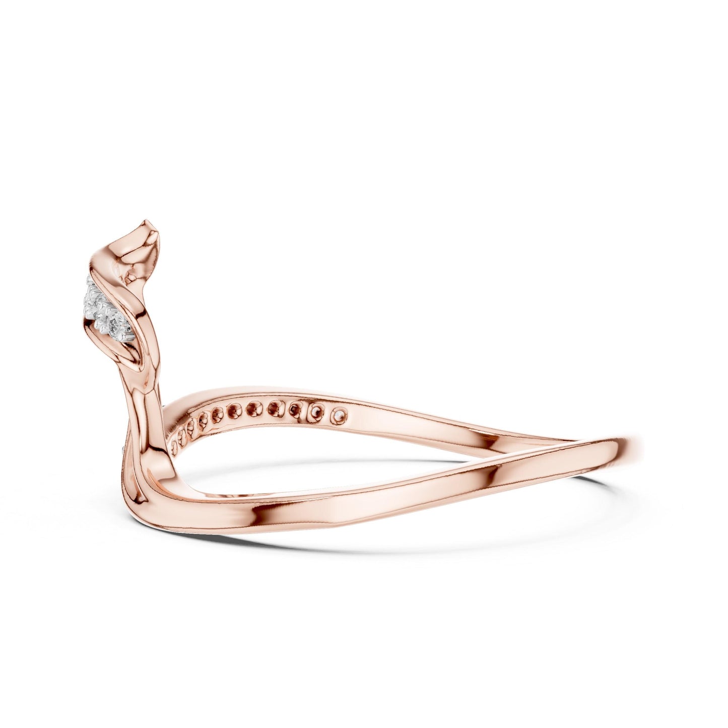 Riora minimalist moissanite wave ring in gold, rose gold, and silver options, featuring an open band design for stacking jewelry.