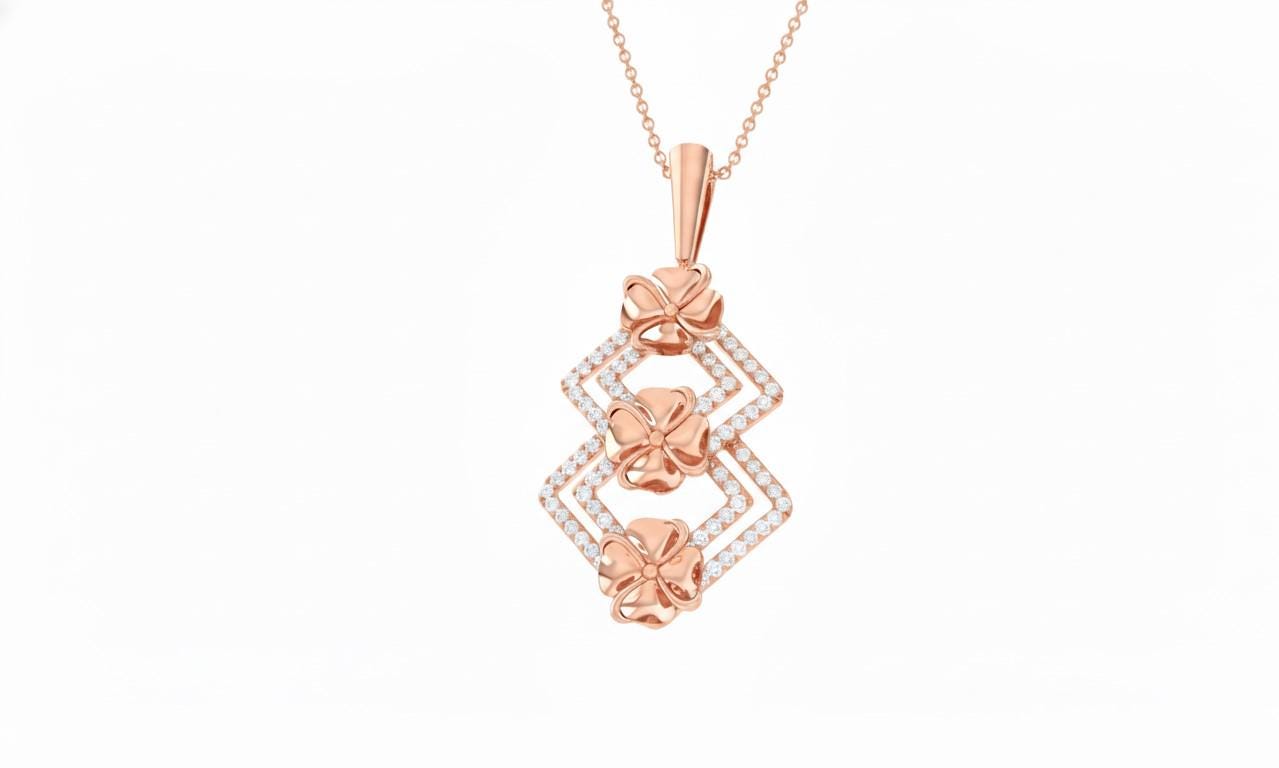 Moissanite Clover Pendant  Gold Rose Silver Floral Diamond Look Jewelry,  Elegant Everyday Necklace