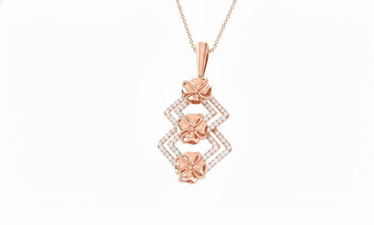 Moissanite Clover Pendant  Gold Rose Silver Floral Diamond Look Jewelry,  Elegant Everyday Necklace