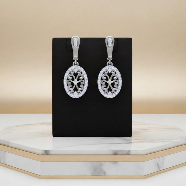 Moissanite Oval Drop Stud Earrings | Hypoallergenic Filigree Dangle Earrings | Gold, Rose Gold & Silver | Riora