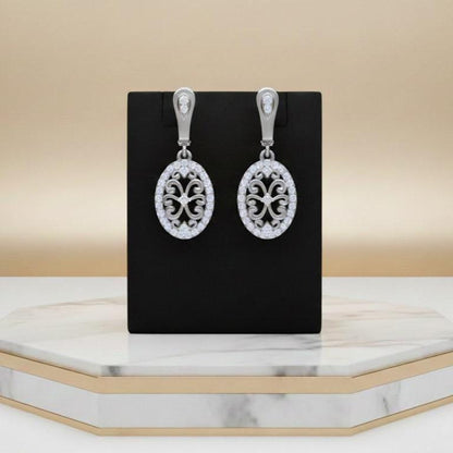 Moissanite Oval Drop Stud Earrings | Hypoallergenic Filigree Dangle Earrings | Gold, Rose Gold & Silver | Riora