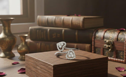 Heart Moissanite Ring | Romantic Open Promise Ring | Adjustable Valentine Jewelry Gift for Her