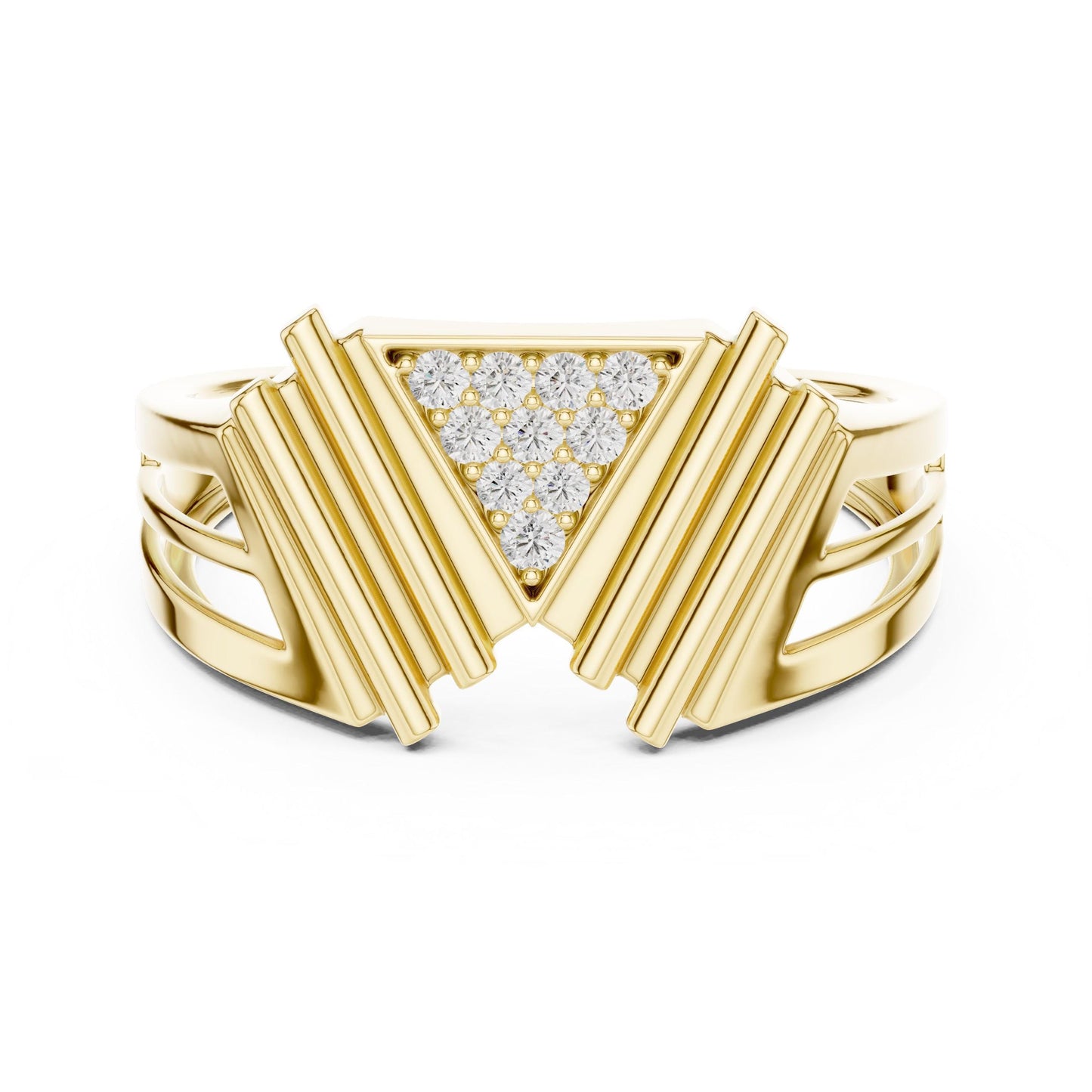 Riora geometric triangle moissanite diamond ring in rose gold, minimalist modern design, ideal as a women's promise gift.