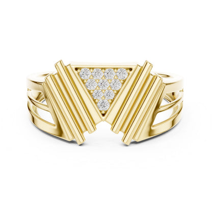 Riora geometric triangle moissanite diamond ring in rose gold, minimalist modern design, ideal as a women's promise gift.