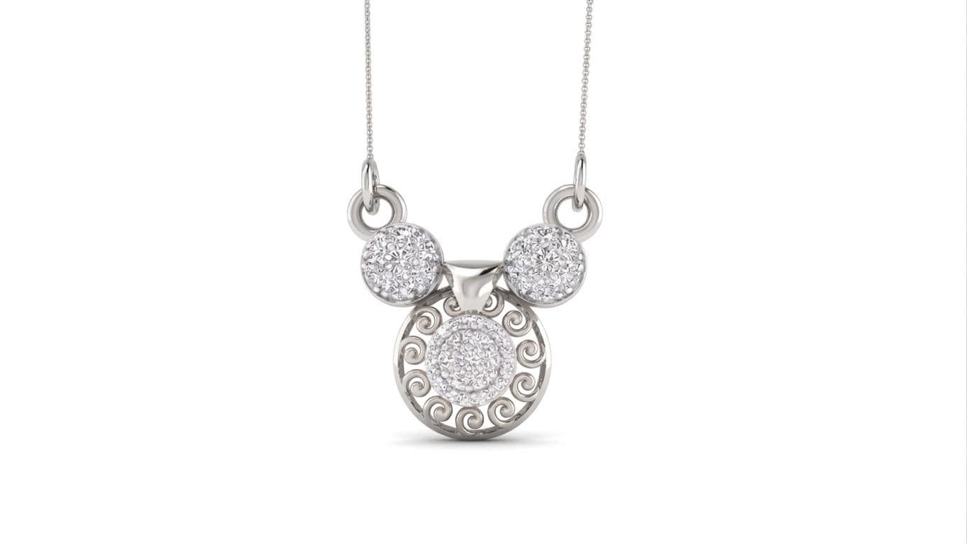 Riora Moissanite circle pendant with Mickey-inspired design, diamond accents in rose gold, dainty luxury jewelry for women
