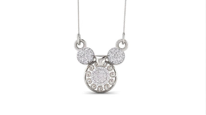 Riora Moissanite circle pendant with Mickey-inspired design, diamond accents in rose gold, dainty luxury jewelry for women