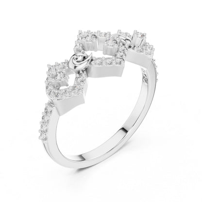 Rose gold vintage-inspired moissanite diamond halo engagement ring with art deco design and intricate bridal promise band by Riora