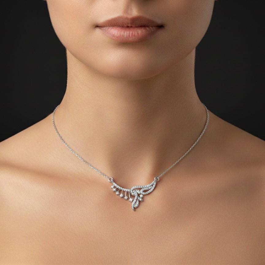 Moissanite Wing Pendant Necklace, Rose Gold Bridal Jewelry,