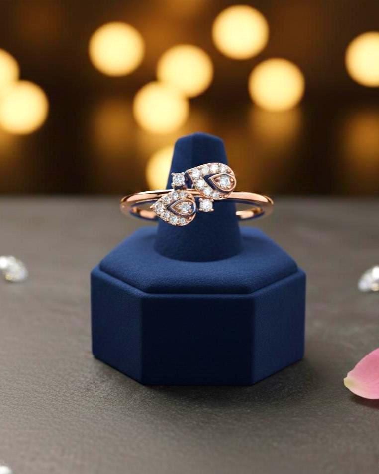 Riora elegant moissanite diamond leaf ring in gold rose tone, featuring nature-inspired design for engagement or promise jewelry