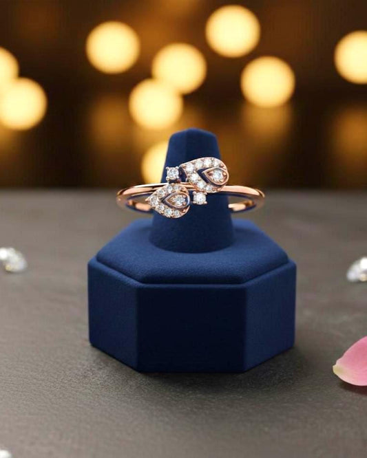 Riora elegant moissanite diamond leaf ring in gold rose tone, featuring nature-inspired design for engagement or promise jewelry