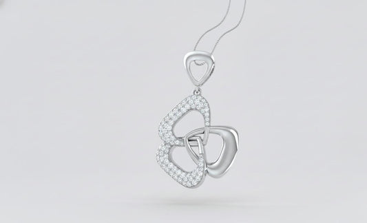 Moissanite Interlocking Heart Pendant Necklace, Rose Gold Silver, Adjustable