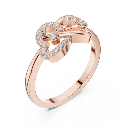 Rose gold infinity heart moissanite diamond ring by Riora featuring a romantic minimalist design for love and anniversary jewelry.