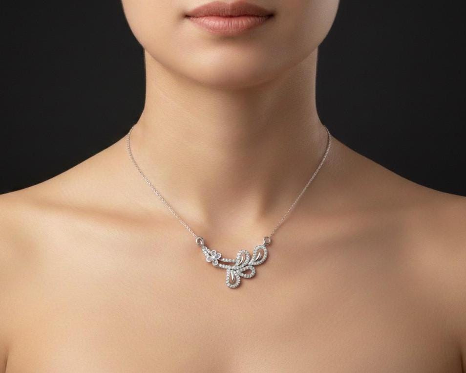 Moissanite Floral Pendant Necklace | Gold Rose Silver Jewelry  Gift for Her Valentine Love