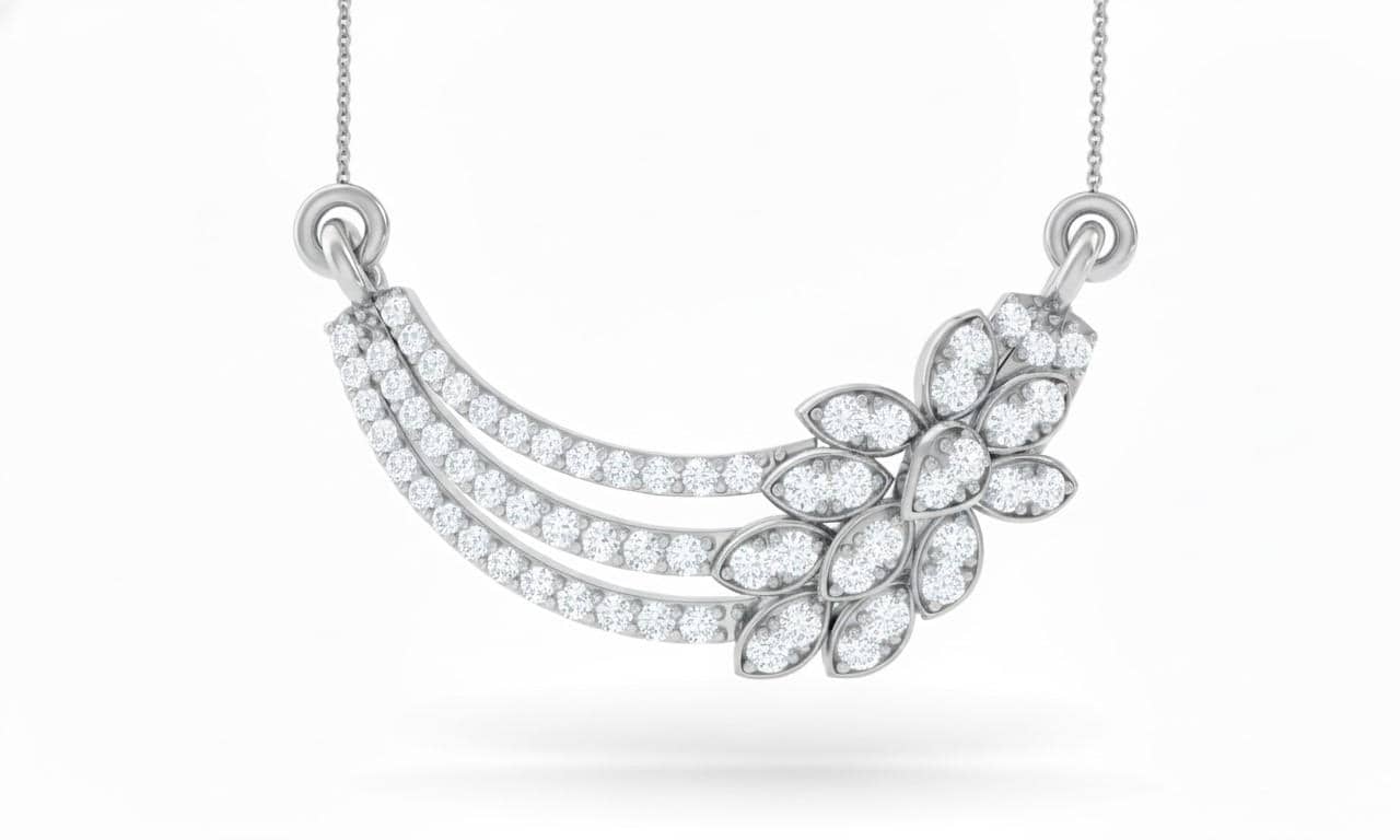 Moissanite Leaf Pendant Necklace, Floral Bridal Jewelry, Rose Gold Finish