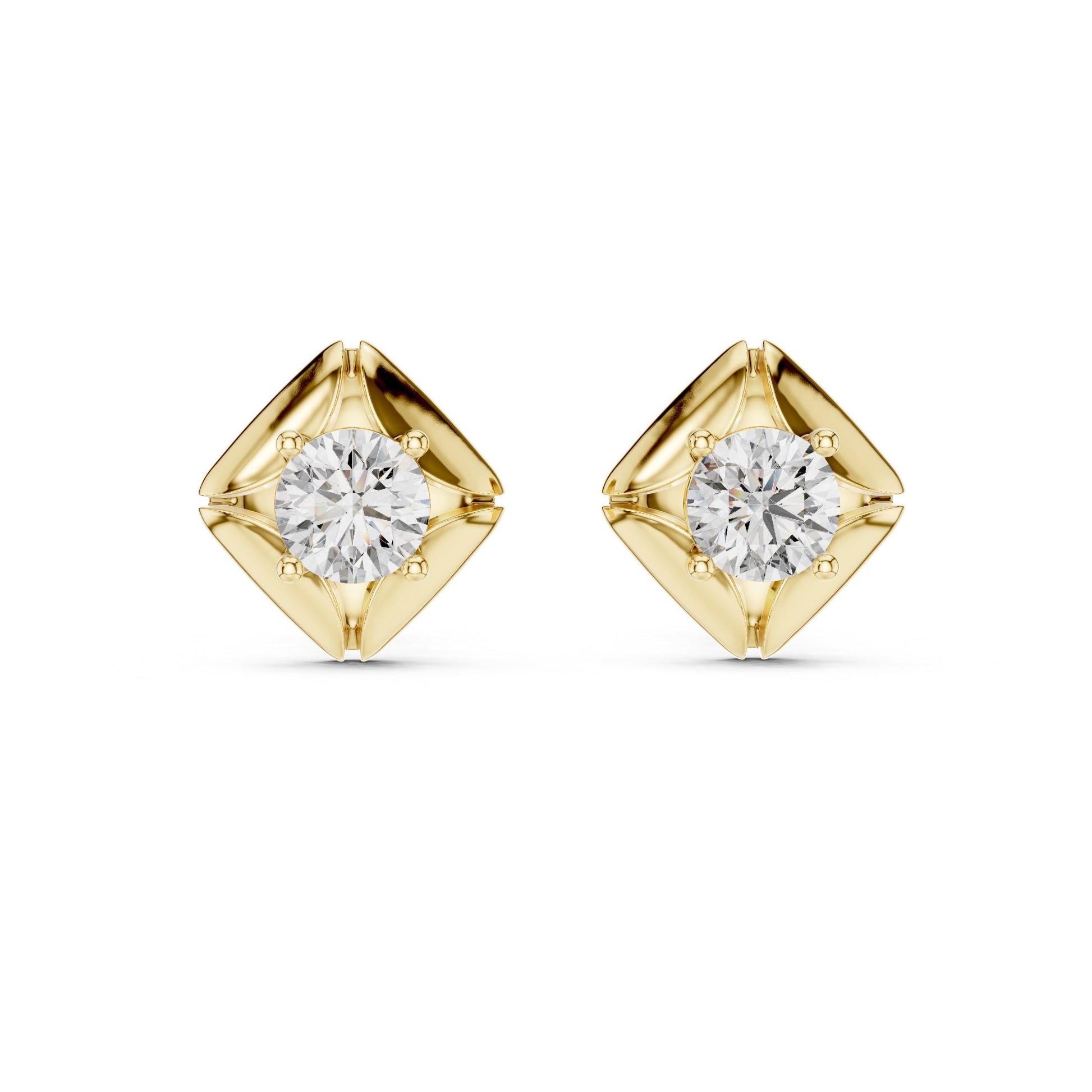 Riora moissanite diamond stud earrings in rose gold, silver, minimalist bridal jewelry for wedding or gift, featuring sparkling stones.