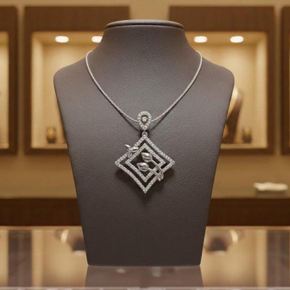Moissanite Diamond Pendant Necklace, Gold Rose Silver Floral Geometric Charm  Chain Gift for Her
