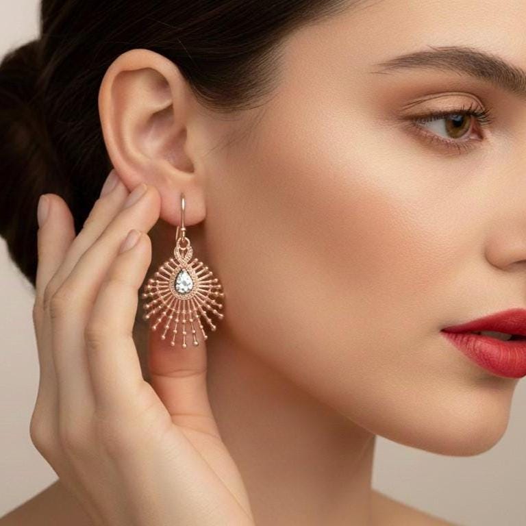 Moissanite Sunburst Drop Earrings for Women | Gold, Rose Gold & Silver | Hypoallergenic Dangle Earrings | Bridal & Valentine Gift