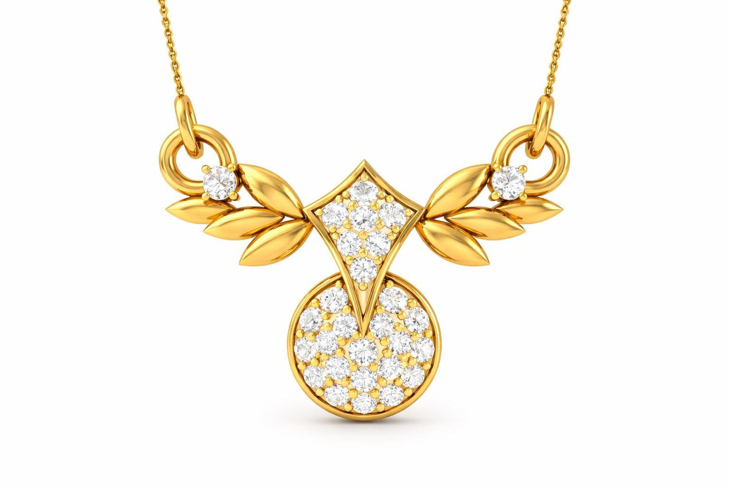 Rose gold moissanite leaf pendant necklace with delicate diamond-like sparkle, perfect for bridal jewelry or gifting.