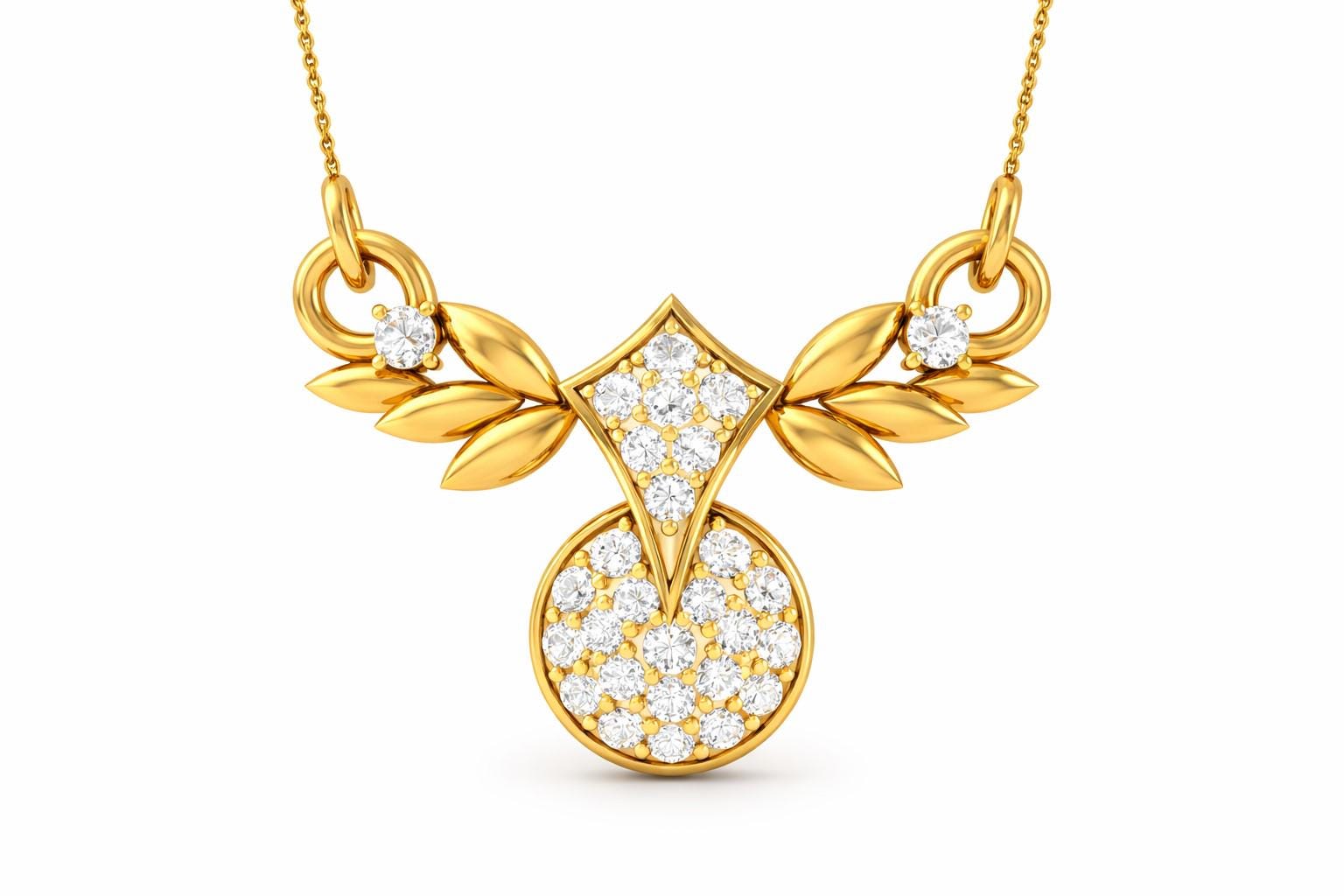 Rose gold moissanite leaf pendant necklace with delicate diamond-like sparkle, perfect for bridal jewelry or gifting.