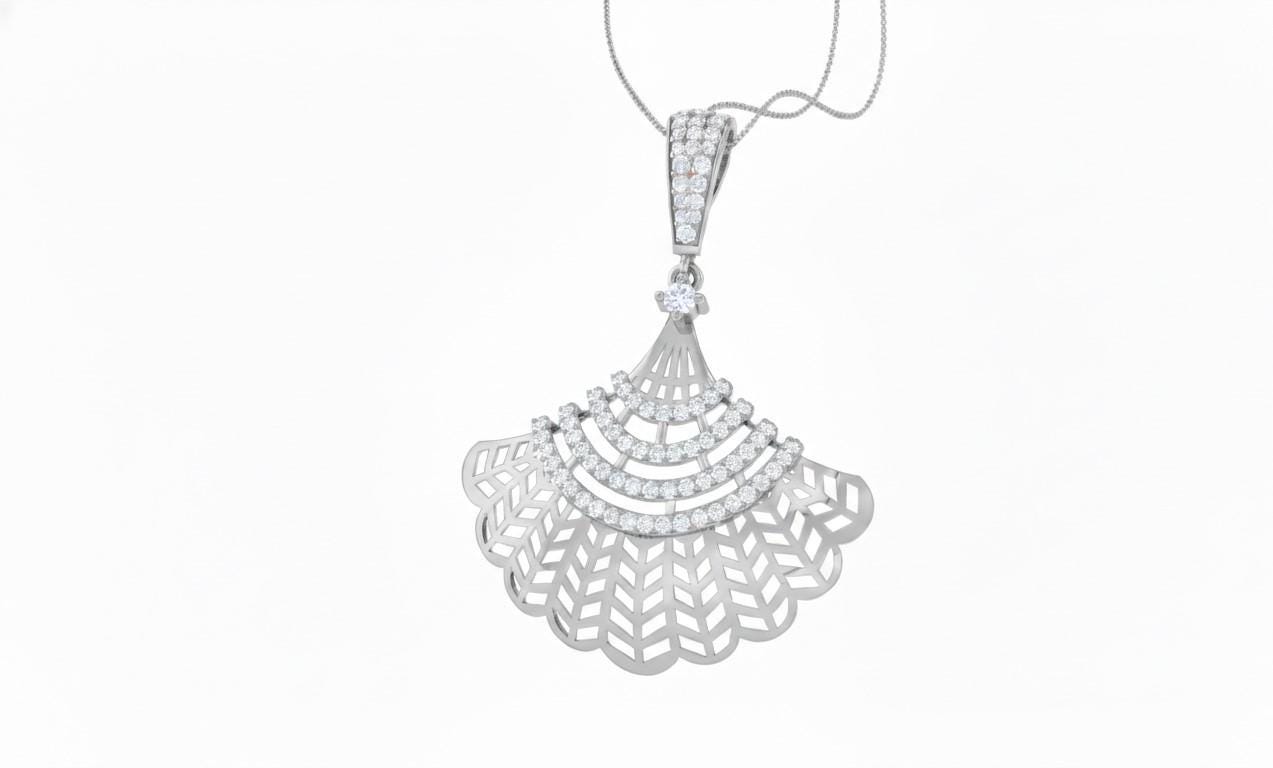 Moissanite Fan Pendant Necklace – Rose Gold Art Deco Style