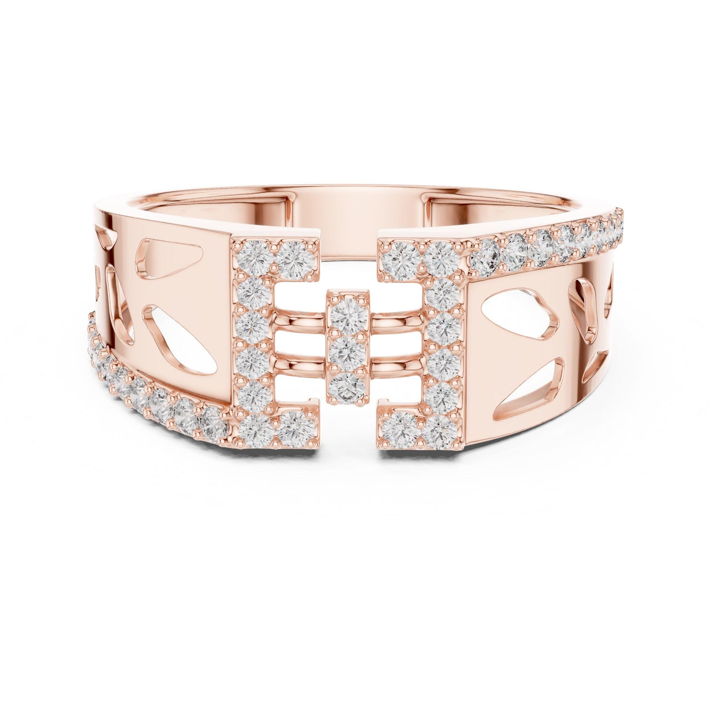 Riora luxury CZ panel ring with gold rose silver finish, hypoallergenic band, ideal for anniversary or Valentine gift jewelry.