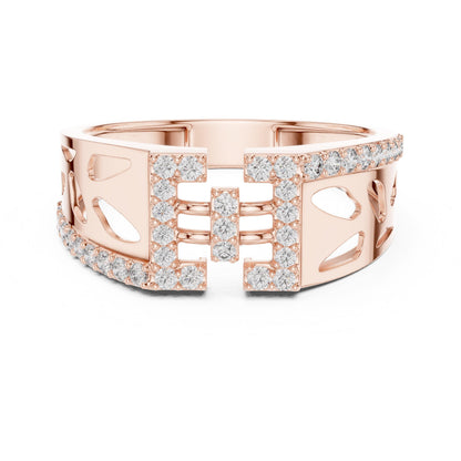 Riora luxury CZ panel ring with gold rose silver finish, hypoallergenic band, ideal for anniversary or Valentine gift jewelry.