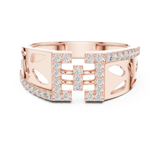 Riora luxury CZ panel ring with gold rose silver finish, hypoallergenic band, ideal for anniversary or Valentine gift jewelry.