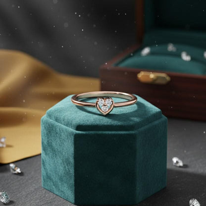 Riora gold rose heart cluster moissanite diamond ring, dainty romantic gift for anniversary or engagement, elegant jewelry piece