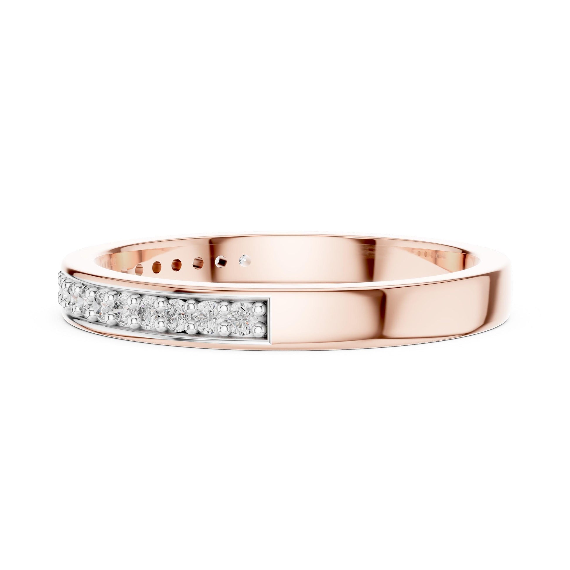 Riora moissanite diamond wedding band, minimalist stackable thin ring for bridal, promise, or anniversary jewelry.