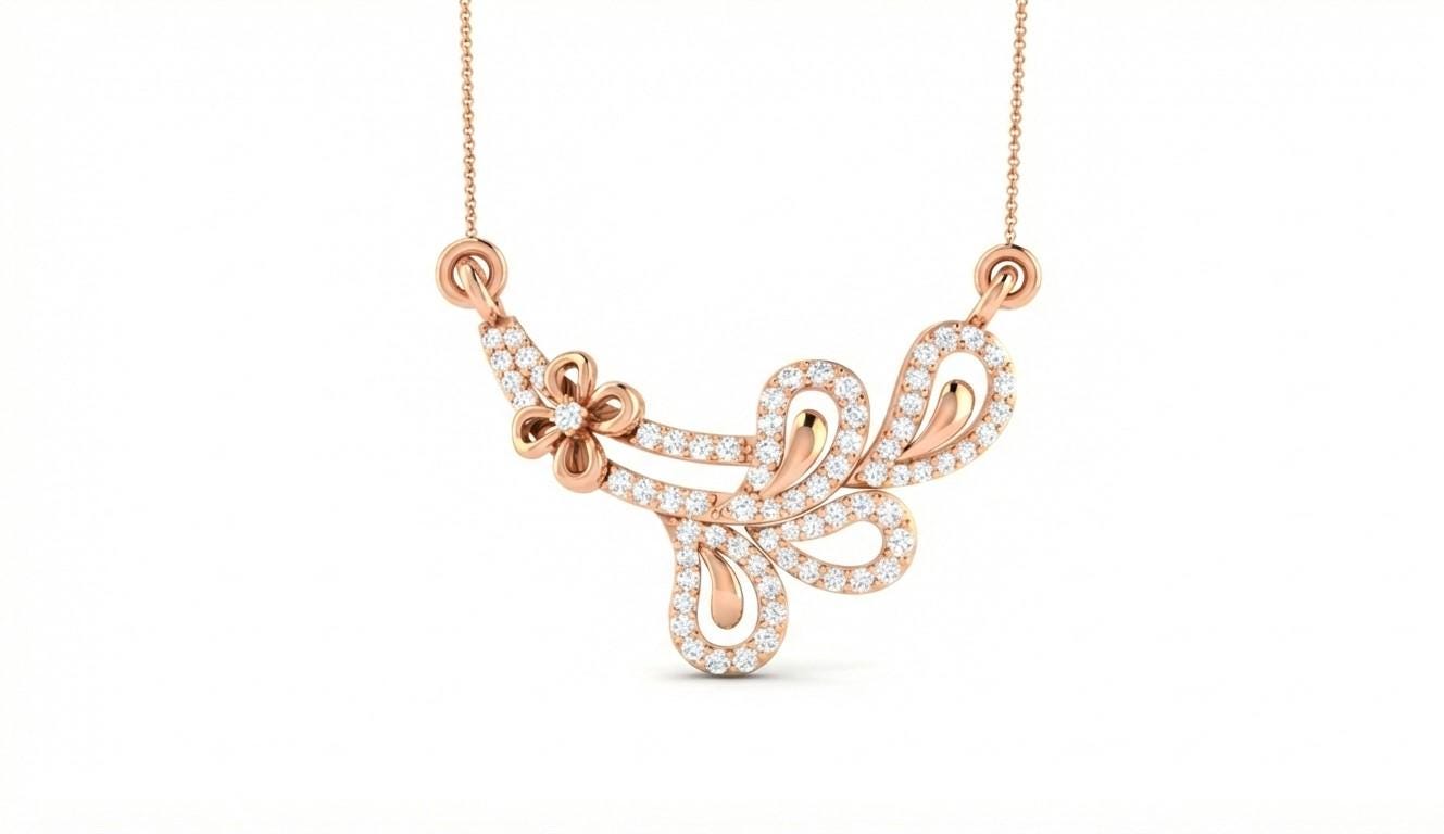 Moissanite Floral Pendant Necklace | Gold Rose Silver Jewelry  Gift for Her Valentine Love