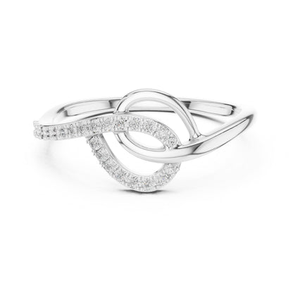 Riora Infinity Moissanite ring with twisted knot design in rose gold and silver, romantic engagement or gift jewelry.
