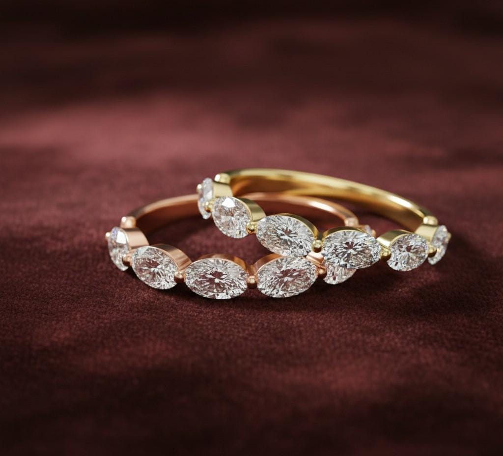 Oval CZ Eternity Band Ring | Hypoallergenic Gold Rose Gold Silver | Anniversary Promise Ring for Her