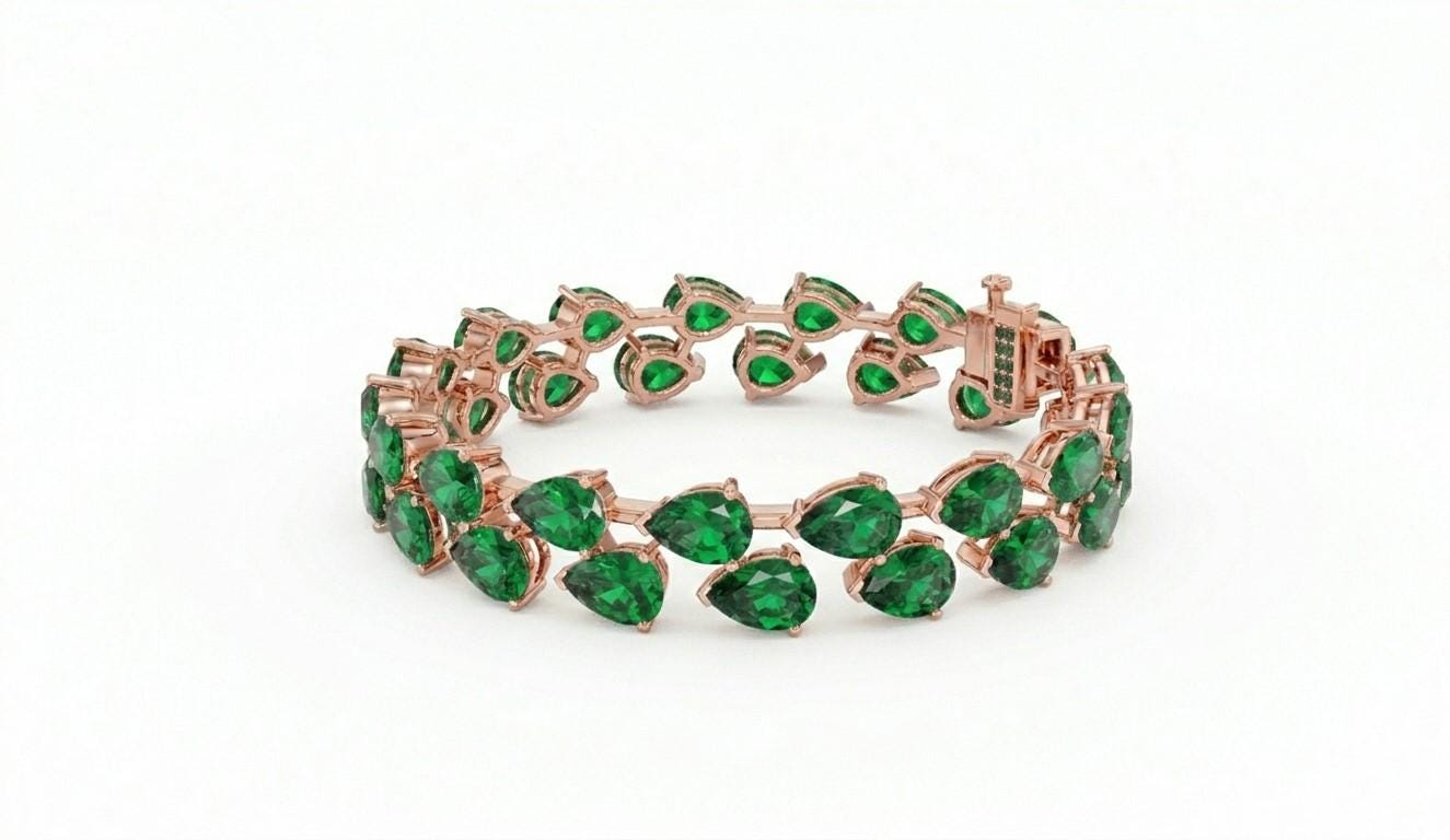 Rose gold pear cut moissanite diamond tennis bracelet featuring sparkling stones and delicate design, perfect for bridal or wedding jewelry.